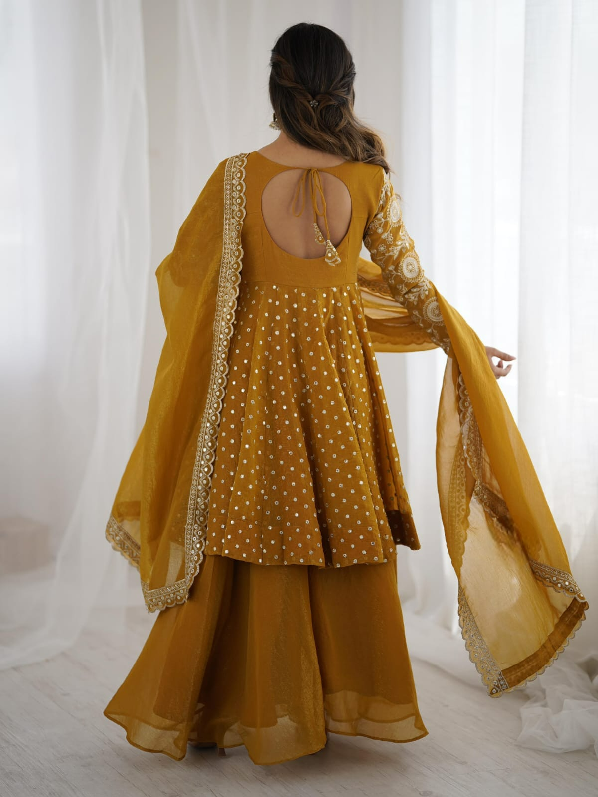 Mustard Yellow Embroidery Sequence Work Sharara set